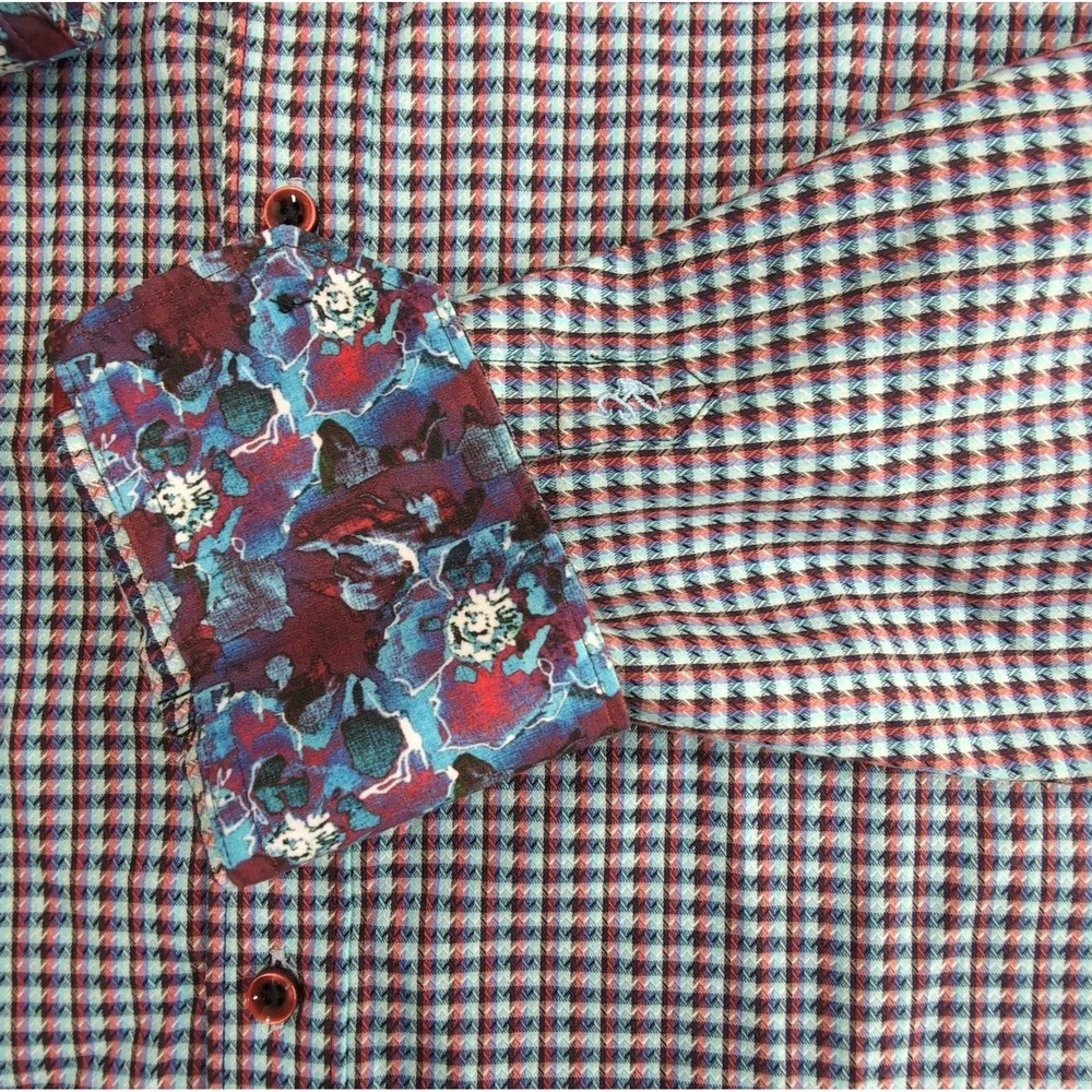 Robert Graham Long Sleeve Flip Cuff Shirt Mens L Classic Fit Check Floral